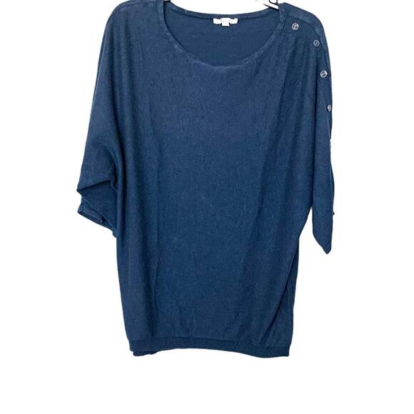 89Th + MADISON 3/4 SLEEVE PULL-ON SWEATER TOP, WOMENS, L, BLUE, BUTTON DECOR - Picture 1 of 10